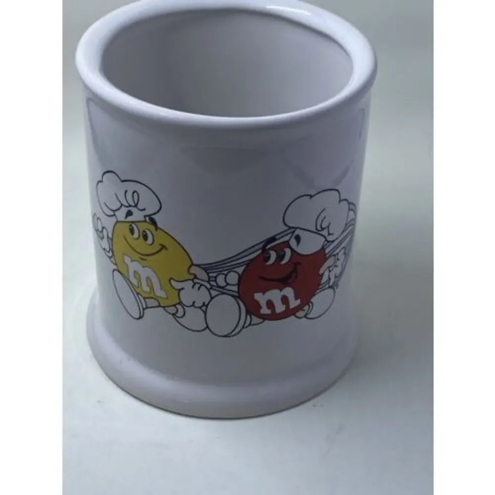 M&M’s Chef Ceramic Utensil Holder White Kitchen Canister Vintage Candy Decor